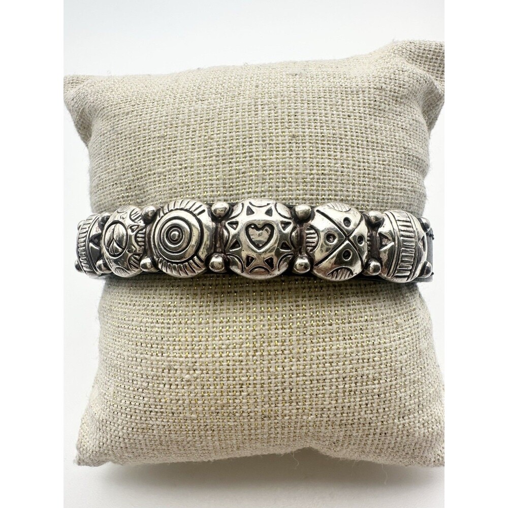 Brighton Harmony Bandit Black Leather Heart Peace Bracelet